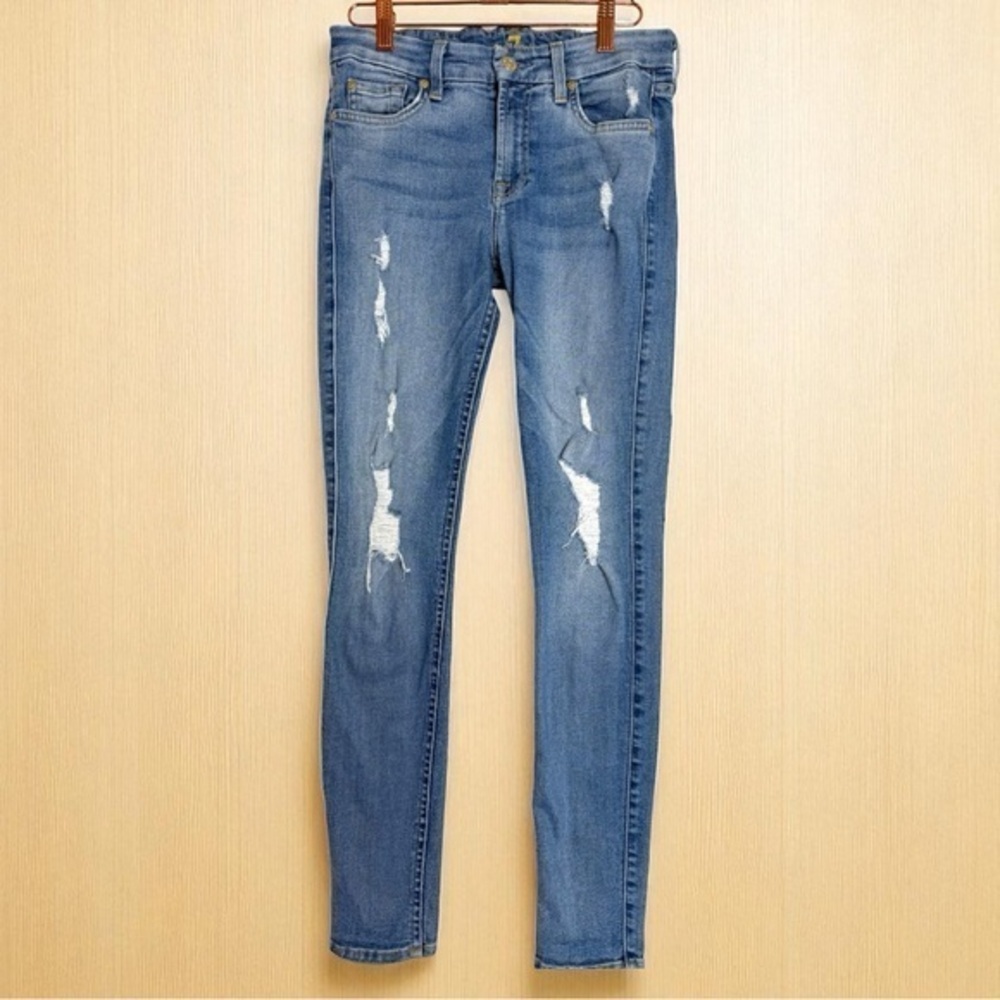 7 For All Mankind Light Blue Distressed Skinny Jeans size 27